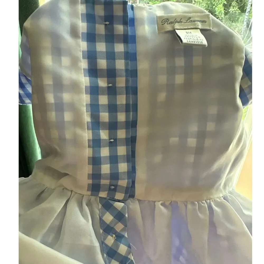 Ralph Lauren EUC Blue Plaid Check Gingham Baby Girls Dress 9M Taffeta Dorothy